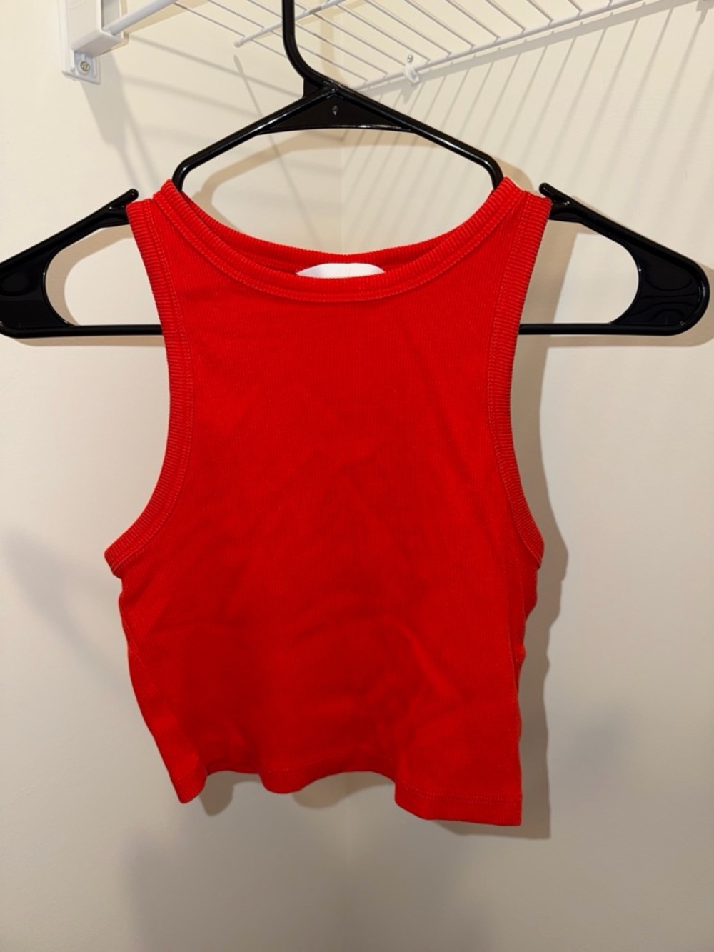 H&M Red Ribbed Cropped Tank Top